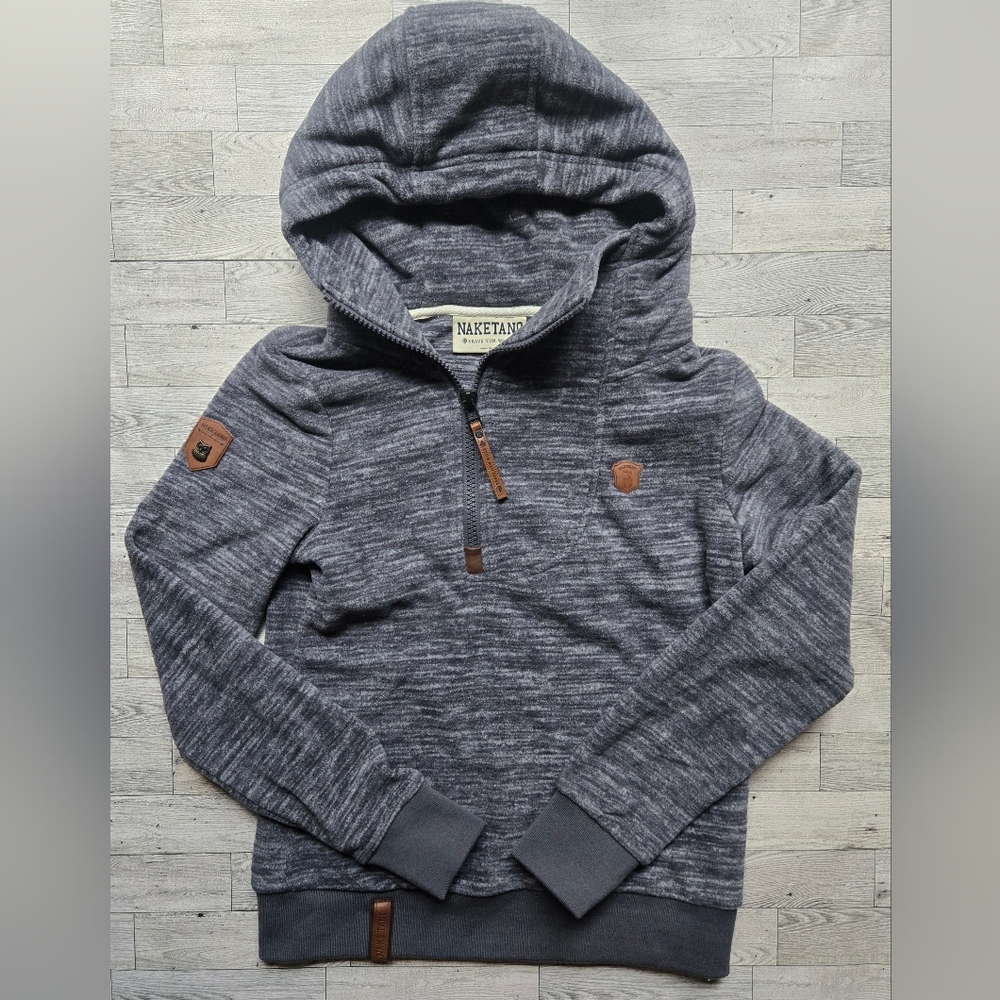 Naketano “Brave New World” Fleece Pullover Women’s Medium Gray Cozy Hoodie